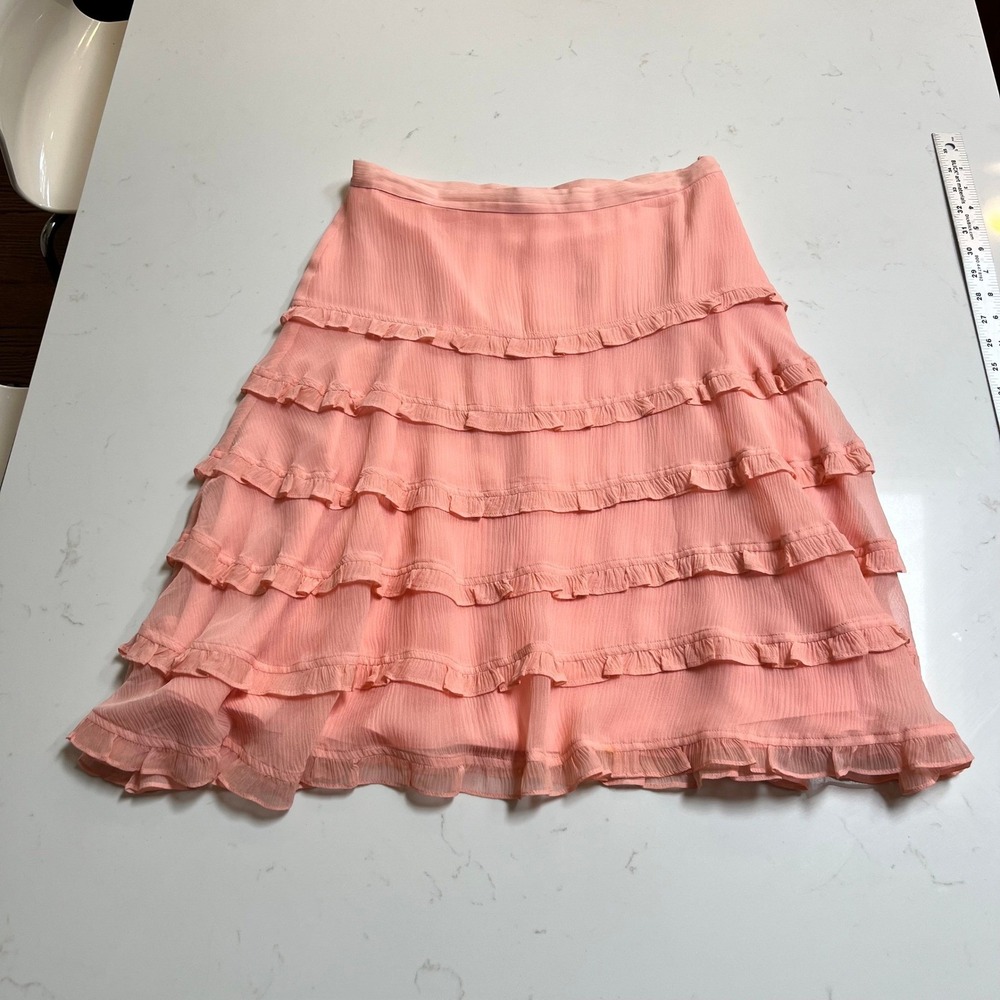 Banana Republic Womens Peach Pink 100% Silk Tiered Ruffle Skirt 274415-00 Size 2